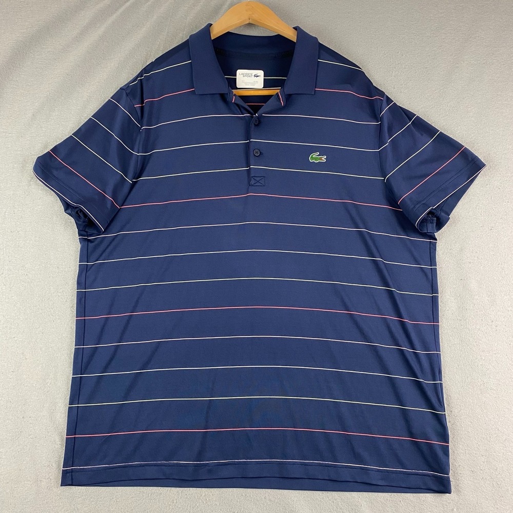 Lacoste Polo Shirt Mens 7 US XXL Blue Stripes Crocodile Logo Preppy golf